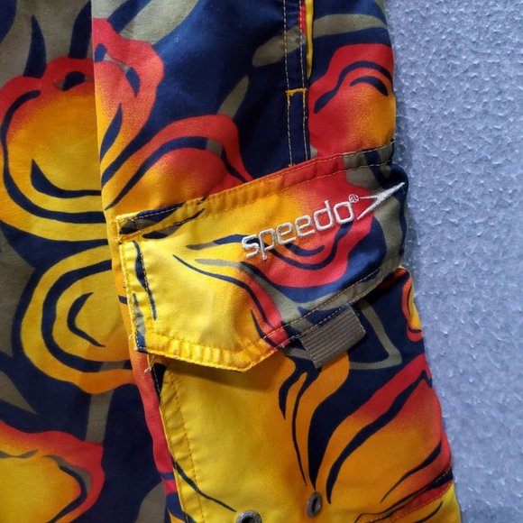 Speedo Men‎ Swim Trunks 2XL Yellow Floral Hawaiian Cargo Pocket 8.5" Inseam - Picture 5 of 8